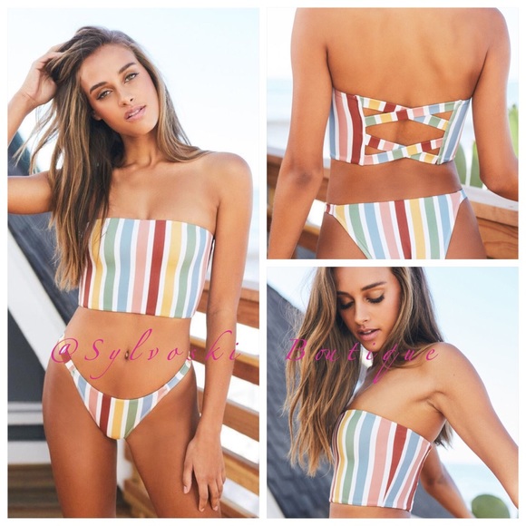 🔥 LA Hearts Stripe Aster  Bandeau Bikini Top NWT - Picture 2 of 9